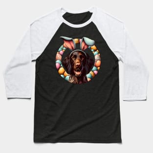 German Longhaired Pointer Enjoys Easter with Bunny Ears Baseball T-Shirt